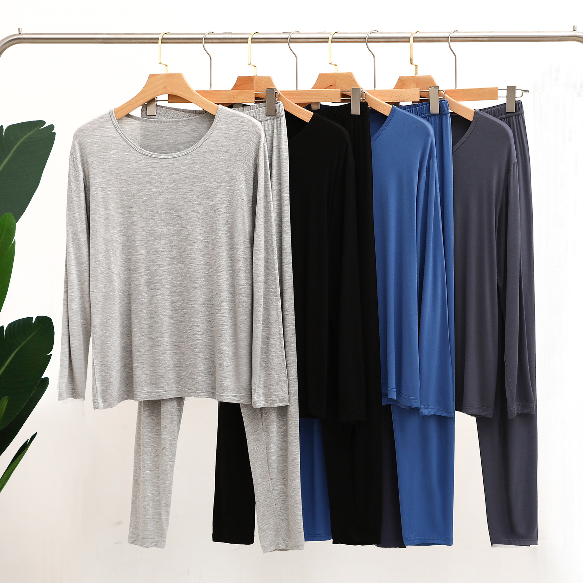 Modal Men's 656 Round Neck Long-Sleeved Pants Home Clothes Stretchy Comfortable Draped Large Size Intimates Casual Pajamas