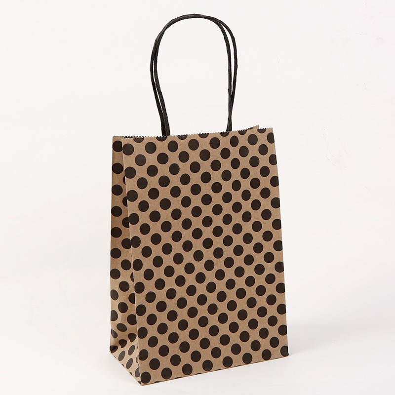 Bolsas de regalo de la serie de papel kraft con rayas onduladas y lunares, bolsas de mano para empaque de té con leche, venta directa de fábrica de papel kraft
