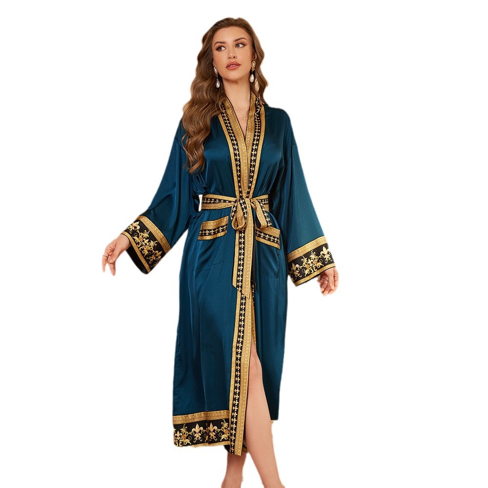 Amazon nuevo vestido de manga larga pijama transfronterizo mujer primavera y otoño ropa de baño larga ropa de baño de lujo WP3373