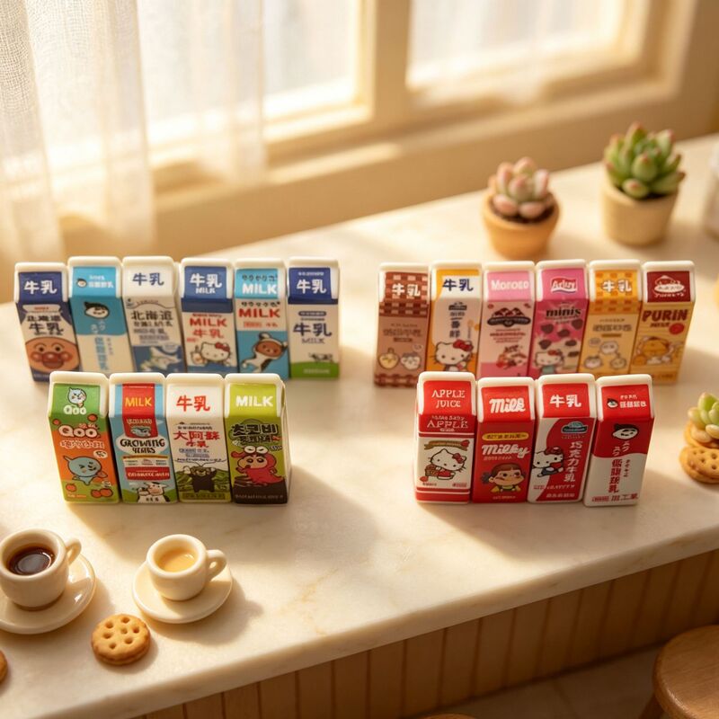 Cartoon milk carton milk model resin crafts miniature food toy keychain pendant DIY jewelry accessories Cartoon milk carton milk model resin crafts miniature food toy keychain pendant DIY jewelry accessories