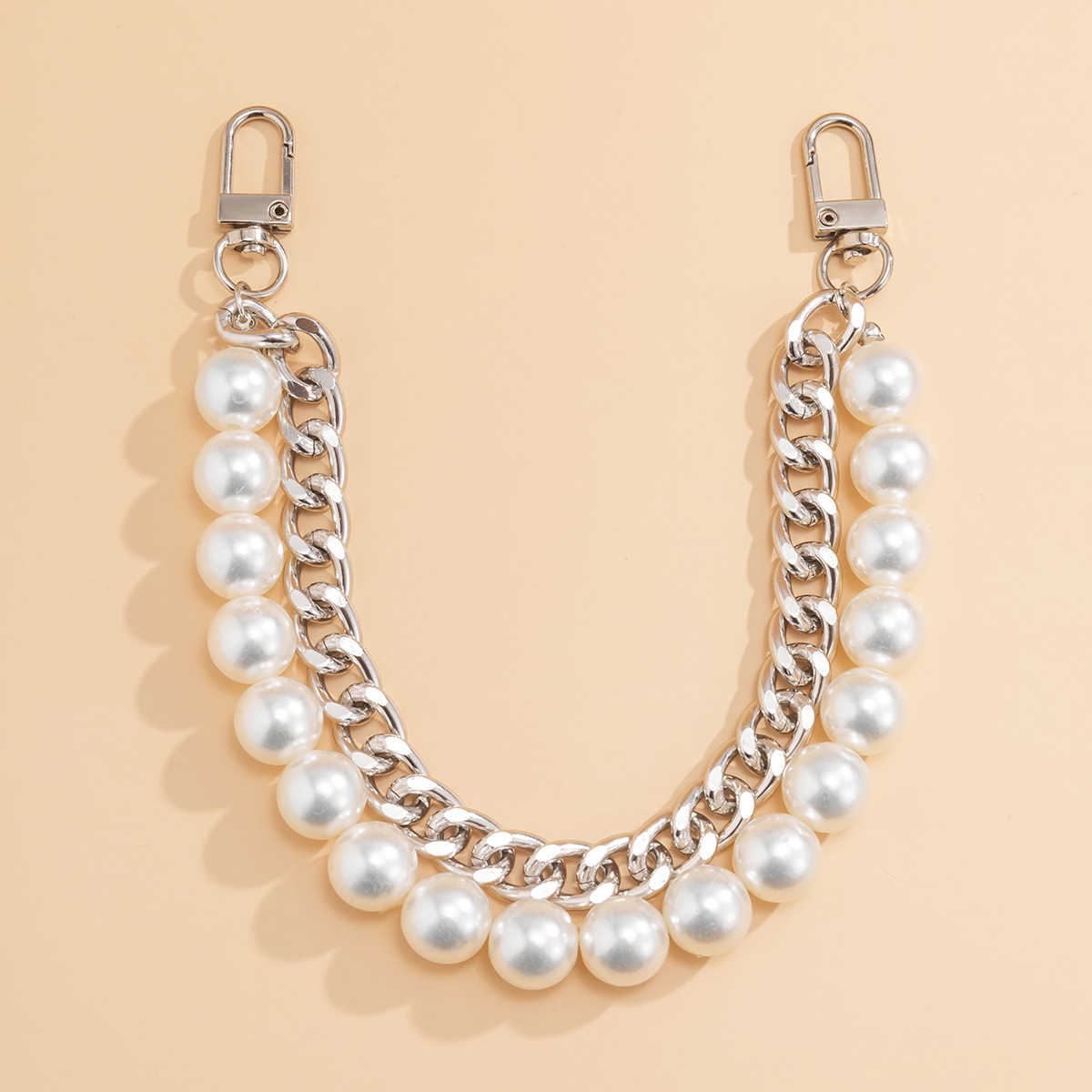 White Gold Alloy Pearl Bag Chain display picture 5