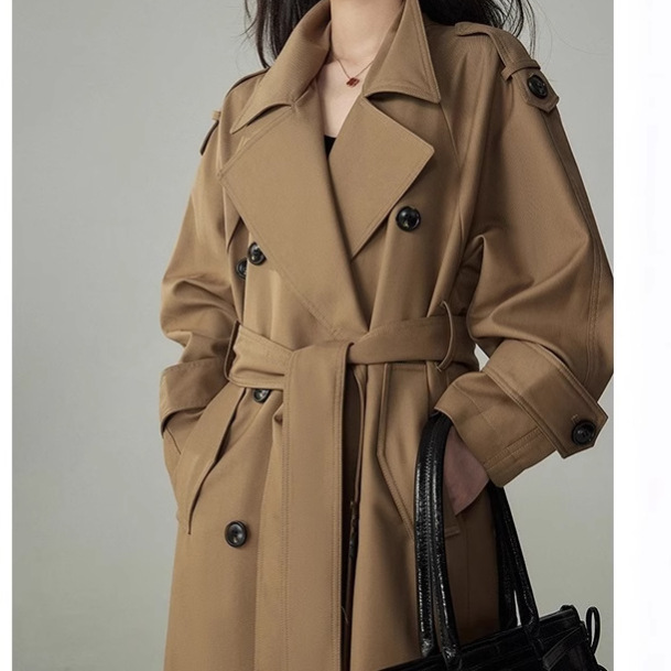 2025 Spring Classic Profile Large Lapel Elegant Double-breasted Long Elegant Coat for French Ladies