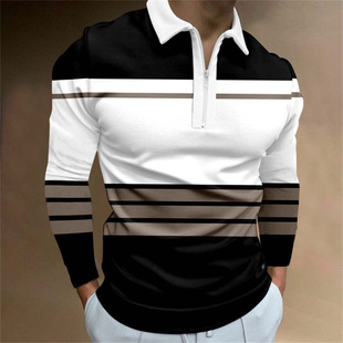 2022 New Cross-border Men's Zipper Long-sleeved Casual Slim-fit Men's Sports Turtleneck Polo Shirt
