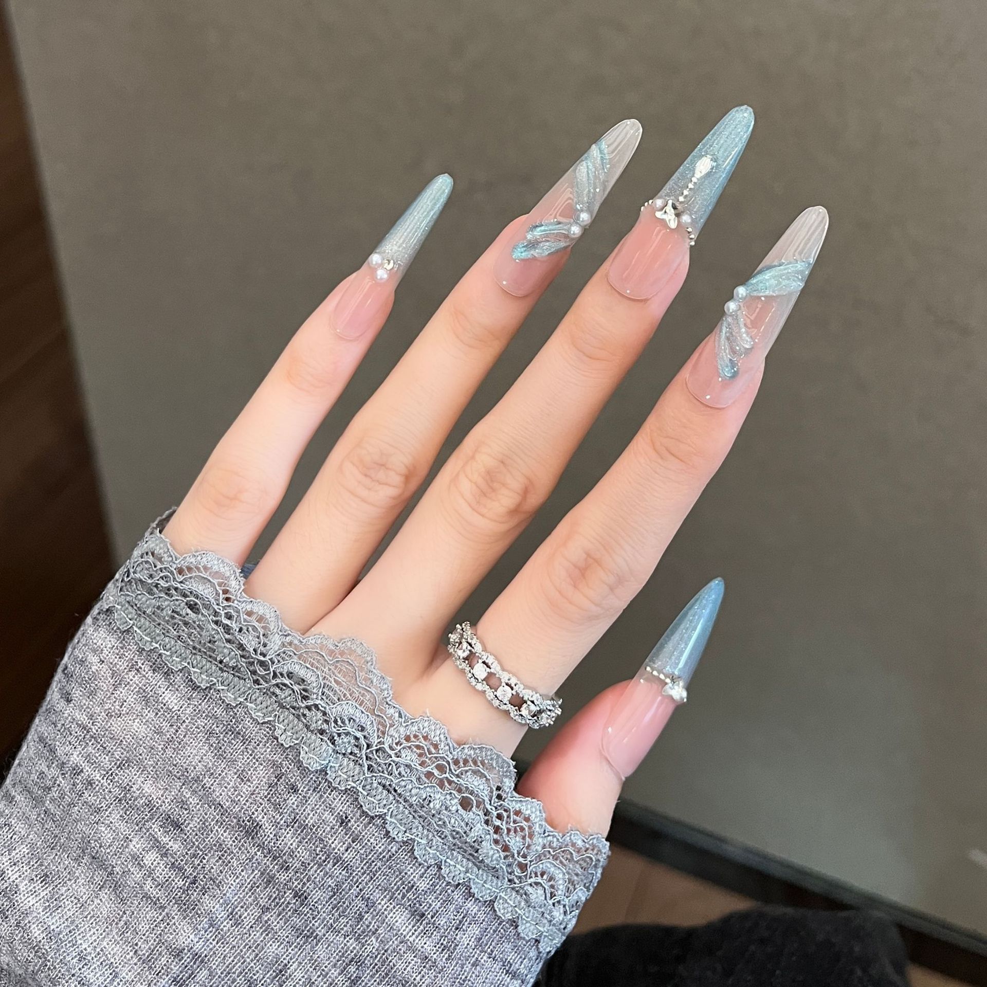 Cintas azules manuales para usar uñas largas perros delgados 4.0 uñas de manicura productos terminados removibles parches de uñas uñas