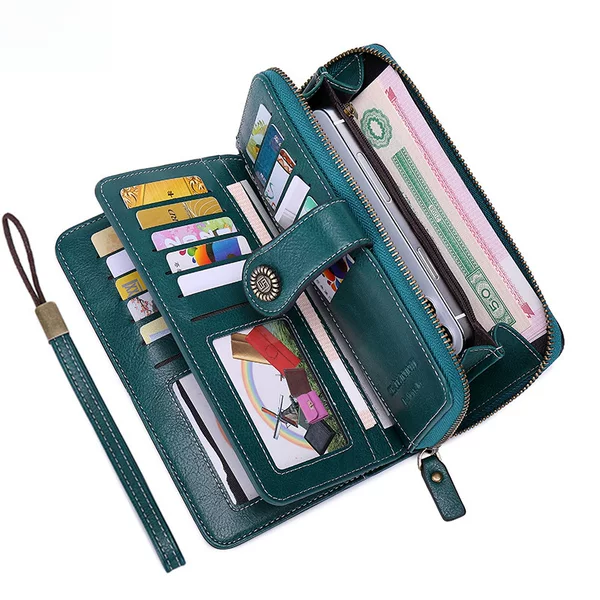 RFID Anti-magnetic Wallet Women's 2023 New European and American Women's Wallet Oil Wax Wallet Wallet Large Capacity Clutch Bag