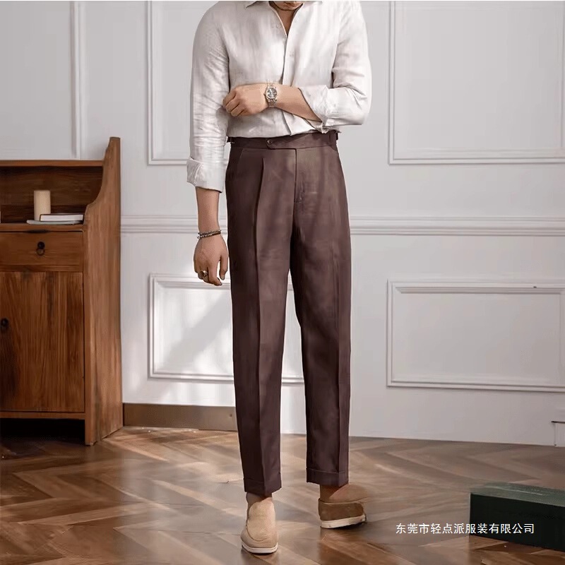 Cross-Border 2025 Summer Linen Straight-Leg Pants High-Waisted Trousers Lightweight Casual Pants Trendy Men's Off-White Now Available