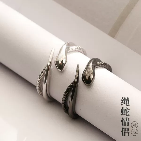 Rope Snake Couple's Ring Men's and Women's One Pair of Trendy Personalized Snake Open Ring Fashion Zodiac Snake Couple's Ring