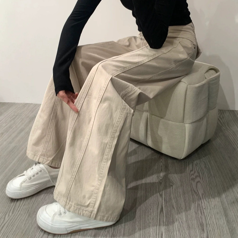 Apricot-Colored Straight-Leg Jeans for Women, Summer 2026, Plus-Size, High-Waisted, Loose Fit, Hip-Covering, Slimming Wide-Leg Cargo Pants Apricot-Colored Straight-Leg Jeans for Women, Summer 2026, Plus-Size, High-Waisted, Loose Fit, Hip-Covering, Slimming Wide-Leg Cargo Pants
