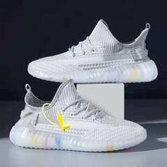 2024春款情侶椰子鞋透氣飛織跑步鞋韓版350運動鞋彩色底批發套幫