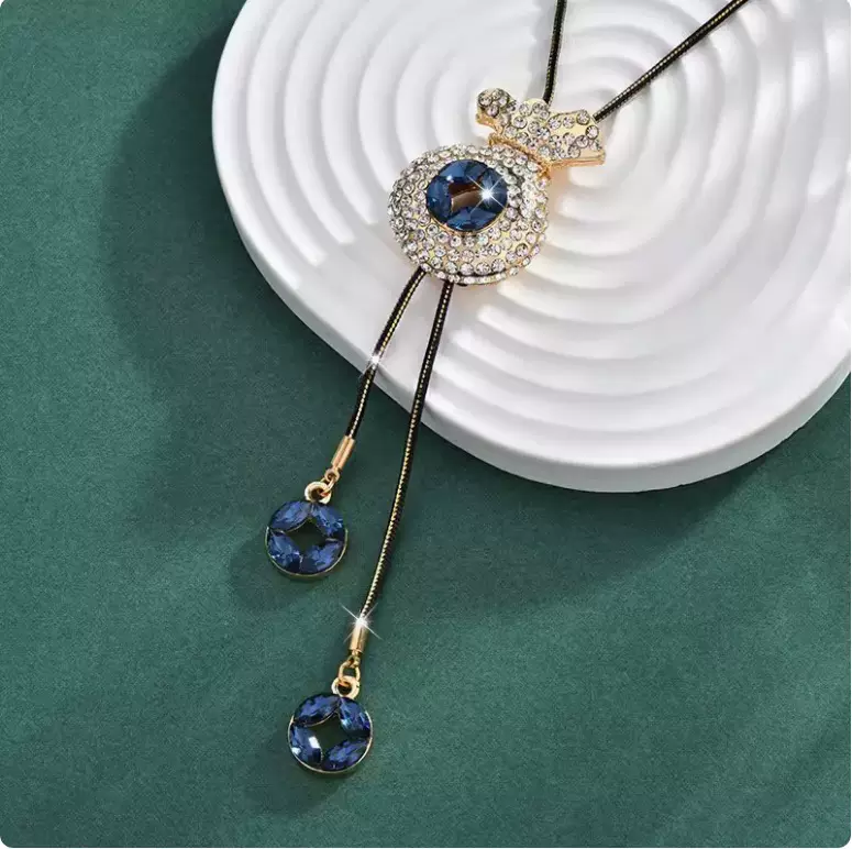 祝福钱袋满钻项链毛衣链女韩版长款项链时尚百搭饰品女高级感批发