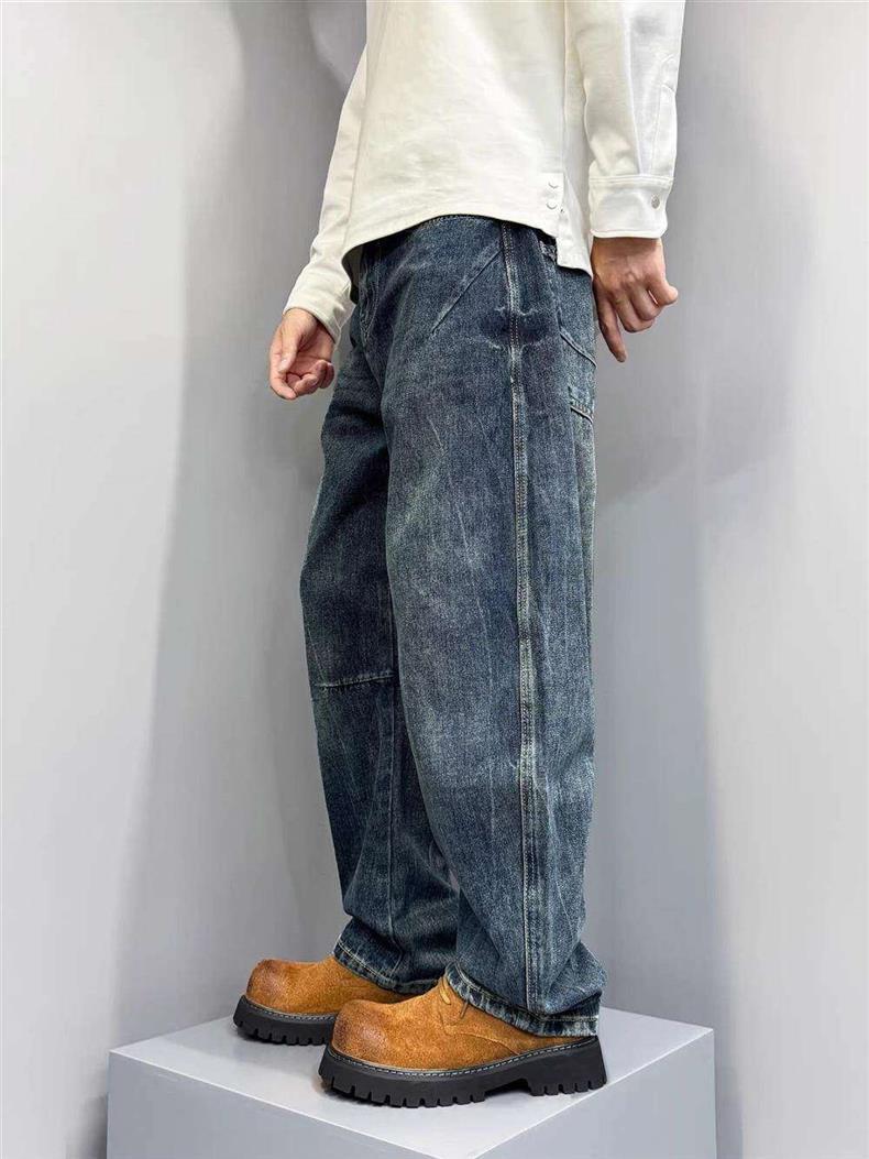 Men's Retro Patchwork Jeans Spring Autumn New American Style Versatile Cool Washed Gradient Straight Leg Curved Fit Denim_mkmklike.com