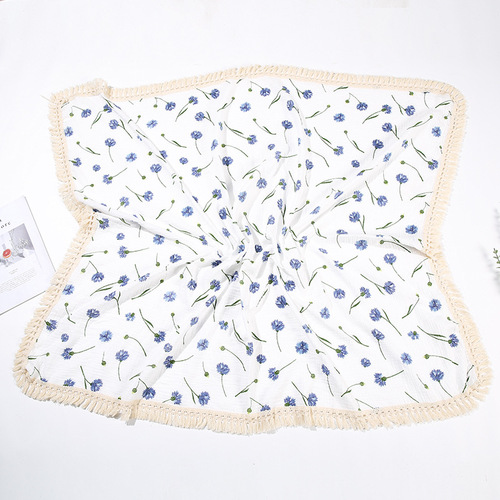 Cross-border double-layer printed cotton gauze baby wrap towel 100% cotton baby stroller windproof blanket children tassel cover blanket