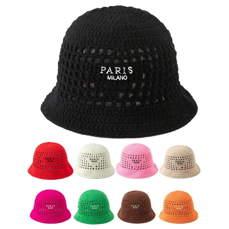 Cross-Border New Style Hollow Triangle Letter Paris Embroidery Handmade Crochet Bucket Hat Knit Hat Women's Fashion Hat Cross-Border New Style Hollow Triangle Letter Paris Embroidery Handmade Crochet Bucket Hat Knit Hat Women's Fashion Hat