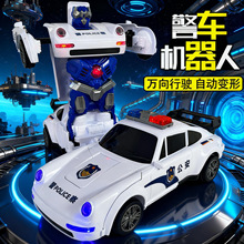 爆款电动变形警车金刚机器人旋转儿童玩具车女男孩小汽车声光万向