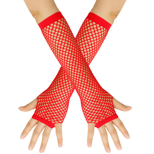 European and American coarse mesh fishnet elastic gloves sexy long gloves punk half-finger nightclub party etiquette gloves cross-border