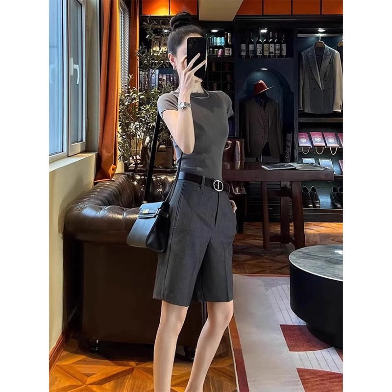 Quần short nữ dáng rộng ống suông chất vải mỏng mặc ngoài mùa hè — Màu đen (không có thắt lưng) chi tiết 3