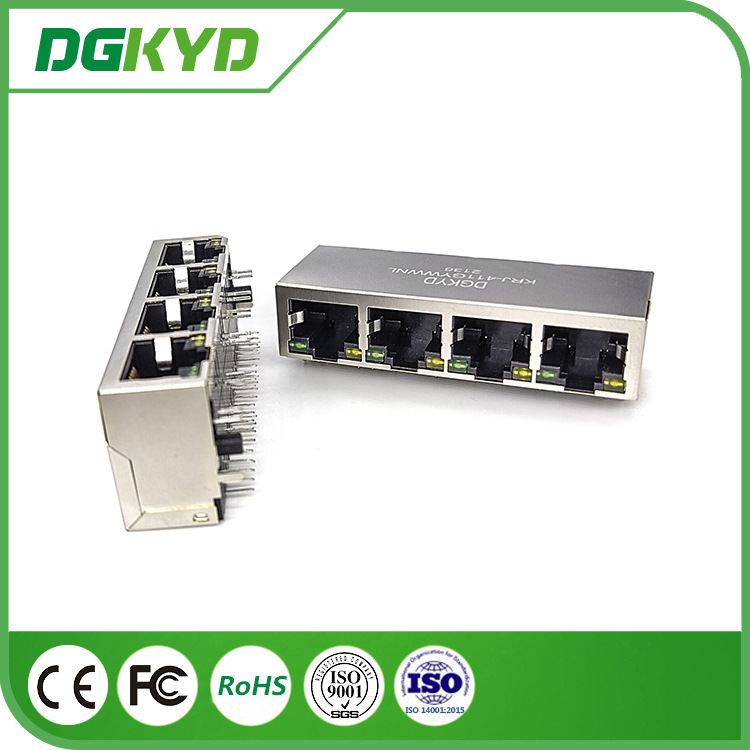 RJ45 网络集成滤波 1X4连接器 8P8C 带灯无弹片 6U