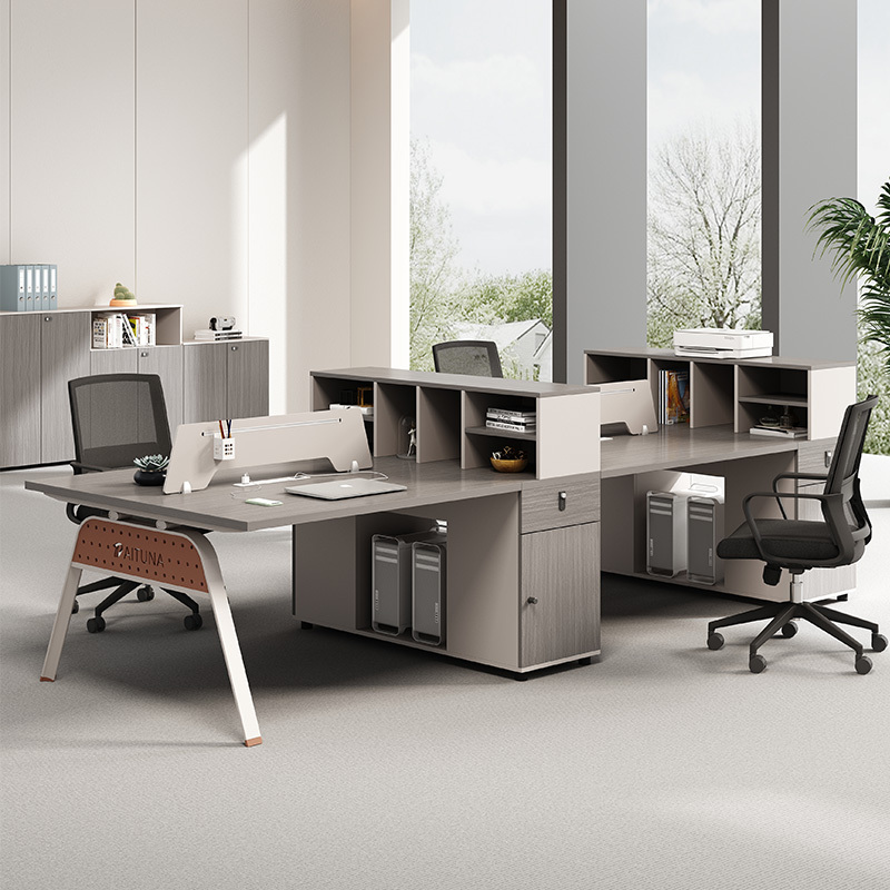 Simple Staff Office Desk Set for 4, 6, or 8 People, Computer Desk, Office Desk and Chair Combination, Office Furniture