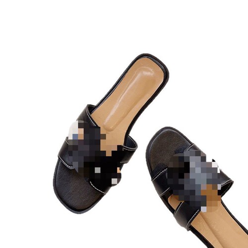 h slippers women's foreign trade large size 2024 summer new flat bottom beach shoes sandals ins casual versatile slippers 