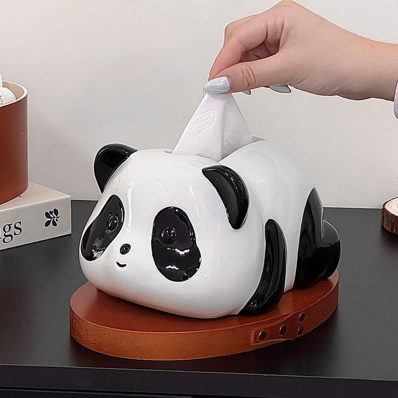 リビングルームやコーヒーテーブル用のかわいいパンダのティッシュボックス、クリエイティブな紙のティッシュボックス、漫画のセラミックのティッシュボックス、見栄えの良い|undefined