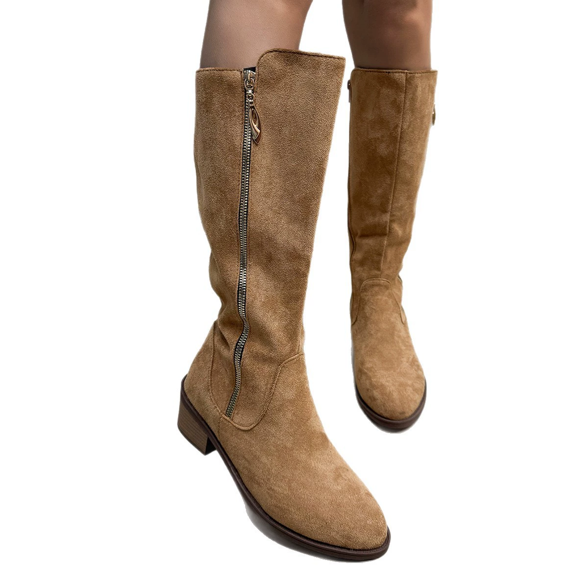 Winter high boots pointy toe with zipper, plus size
