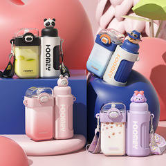 Large Capacity Double-Sided Insulated Cup Fashion Creative High-Temperature Plastic Straw Water Cup for Kids Unisex Cartoon Water Bottle