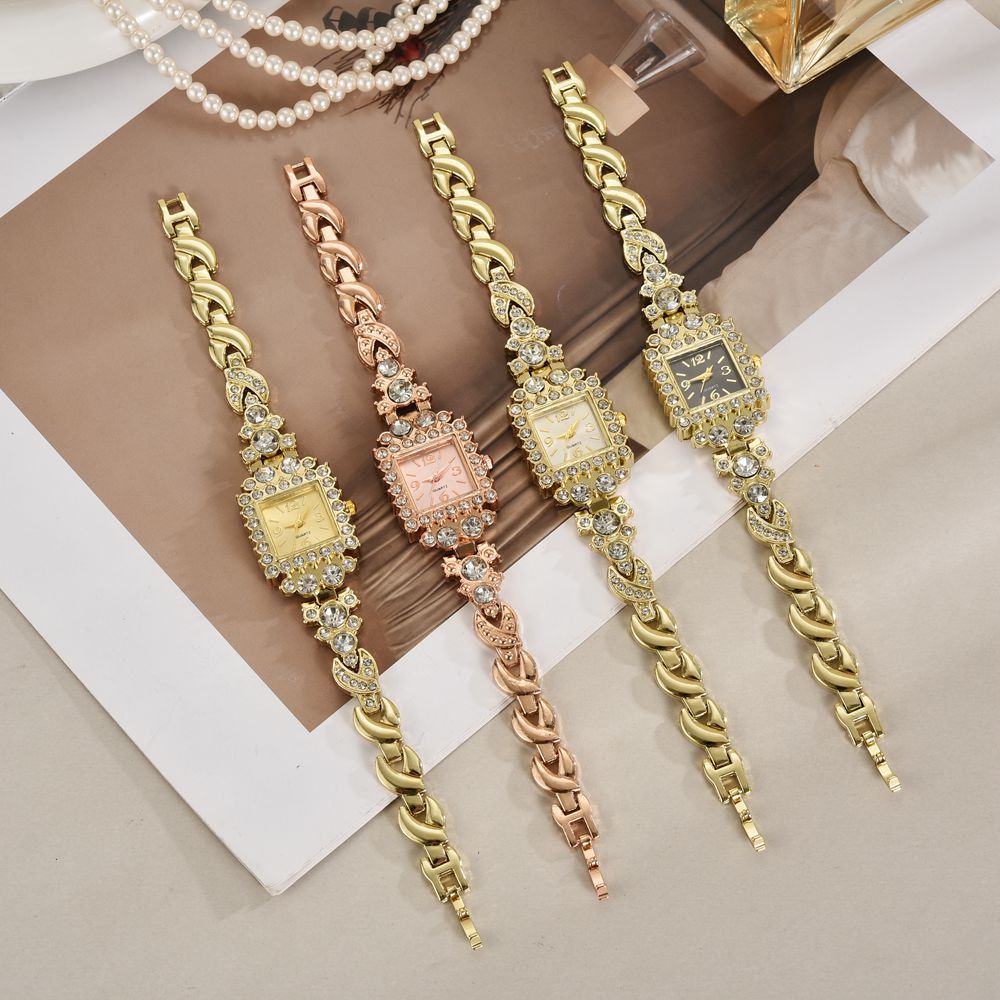 Reloj de cuarzo cuadrado gypsophila casual de estilo europeo y americano, reloj de aleación de diamantes de imitación con superficie digital casual de moda, damas