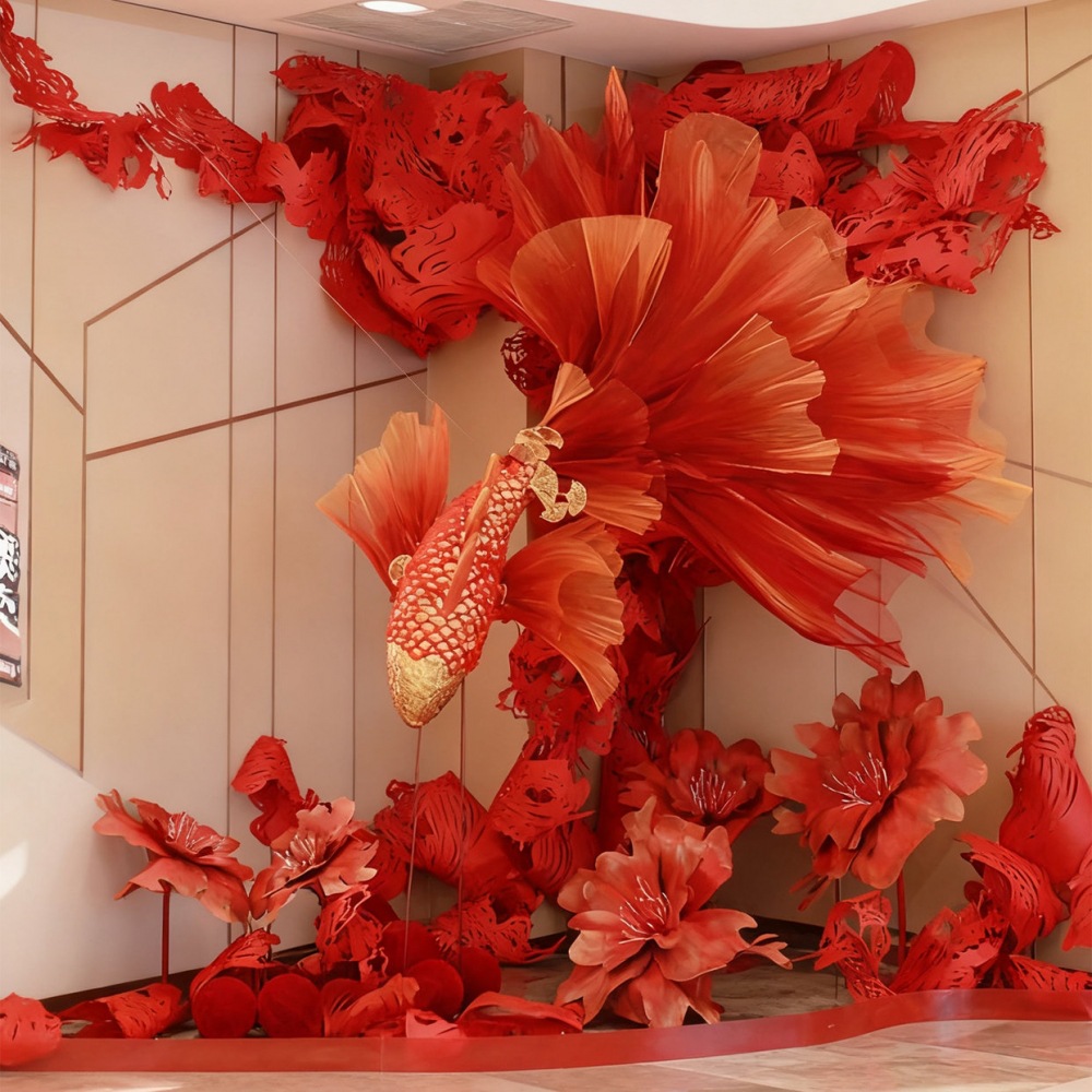 2026迎新氛围布置新春红色花艺商场美陈新年装饰拍照道具落地摆件