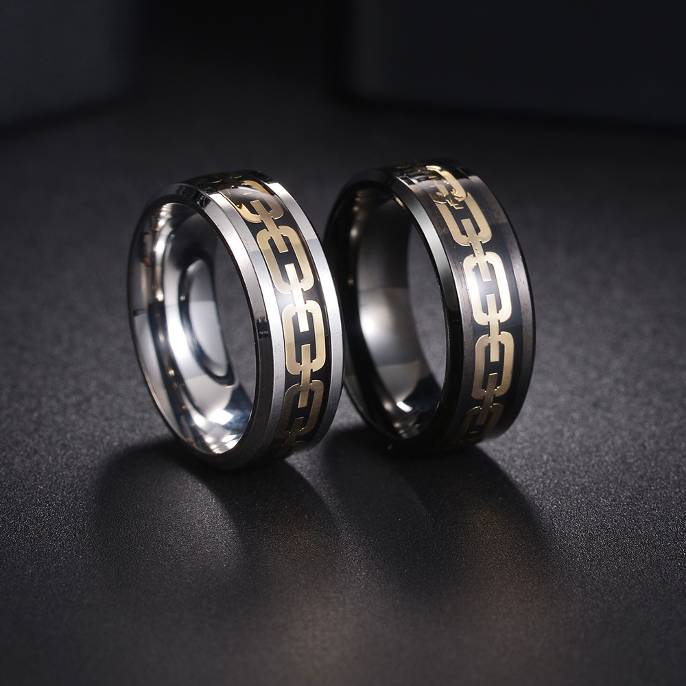Men's Geometric Chain Ring - Stainless Steel Band For Men_voghion.com
