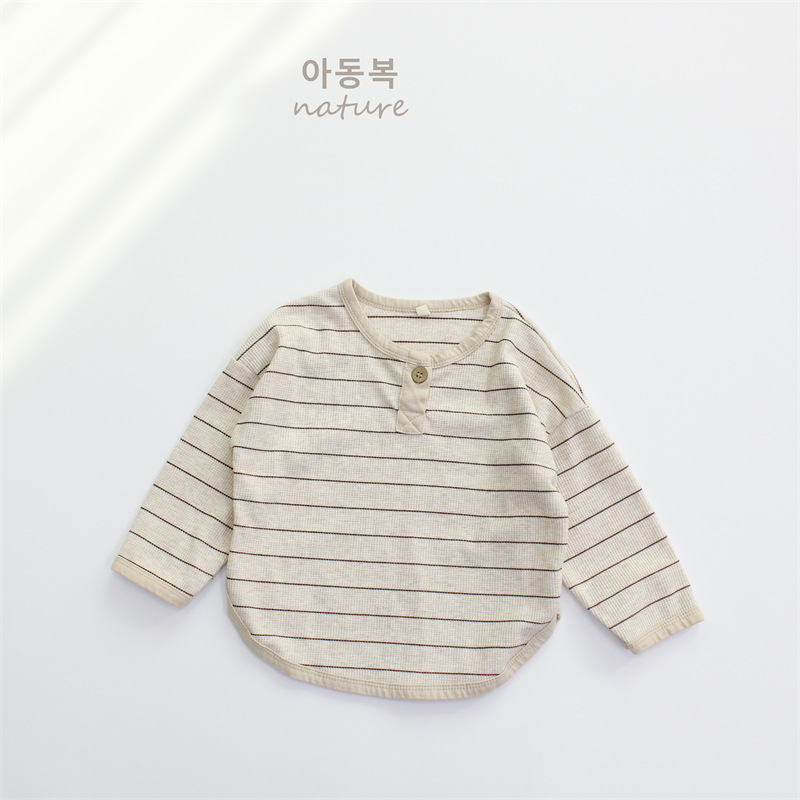 Camiseta de primavera para niños Camiseta de cuello redondo con botón abierto de estilo coreano