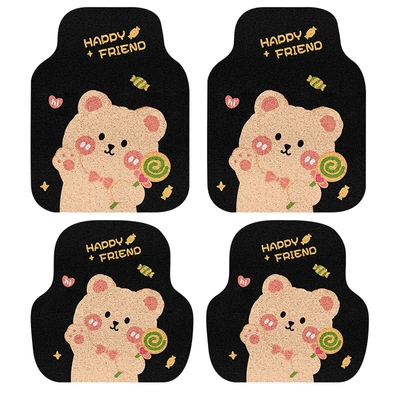 Cute Cartoon Car Floor Mat Car Carpet - colored-silk-circle-candy-bear-2-in-front-and-2-in-back