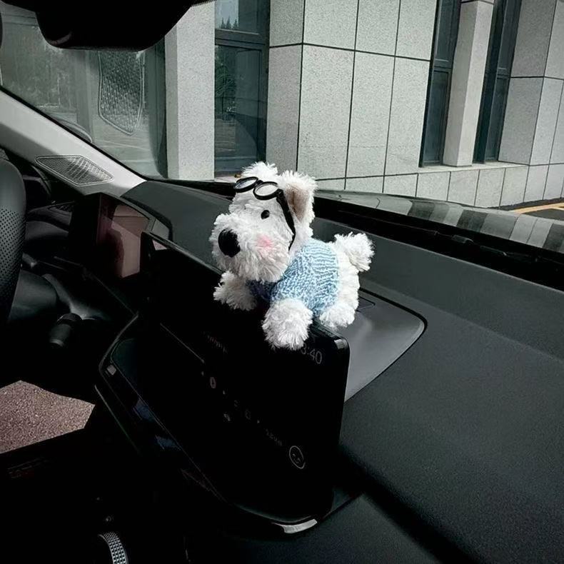 Cute West Highland Puppy Car Central Control Screen Ornaments Plush Doll Car Decoration Car Interior Accessories
