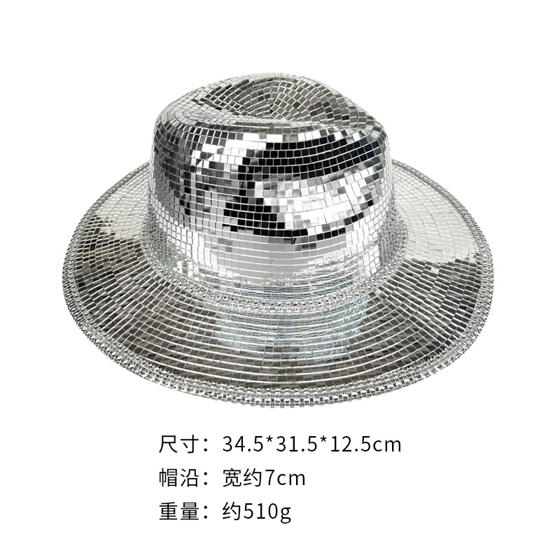 Disco Mosaico Sombrero para el sol Sombrero de pescador láser Disco Fiesta Decoración Espejo Sombrero de vaquero reflectante