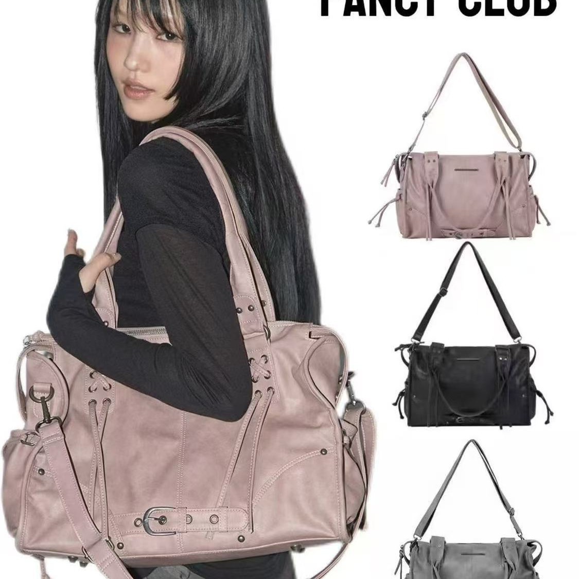 韩国新款FANCY CLUB托特包大容量雪允同款机车女包单肩手提斜挎包
