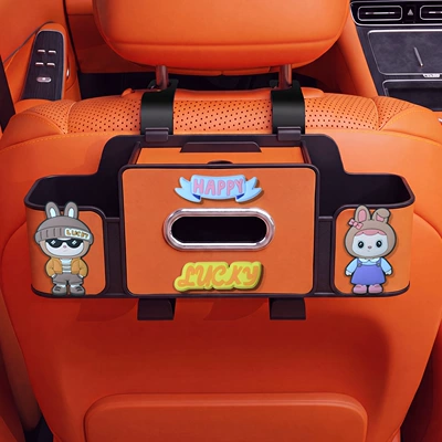 holder, cute cartoon car rear – Car tissue box/set - happy-couple-4-in-1-seat-storage-box-4th-generation-orange