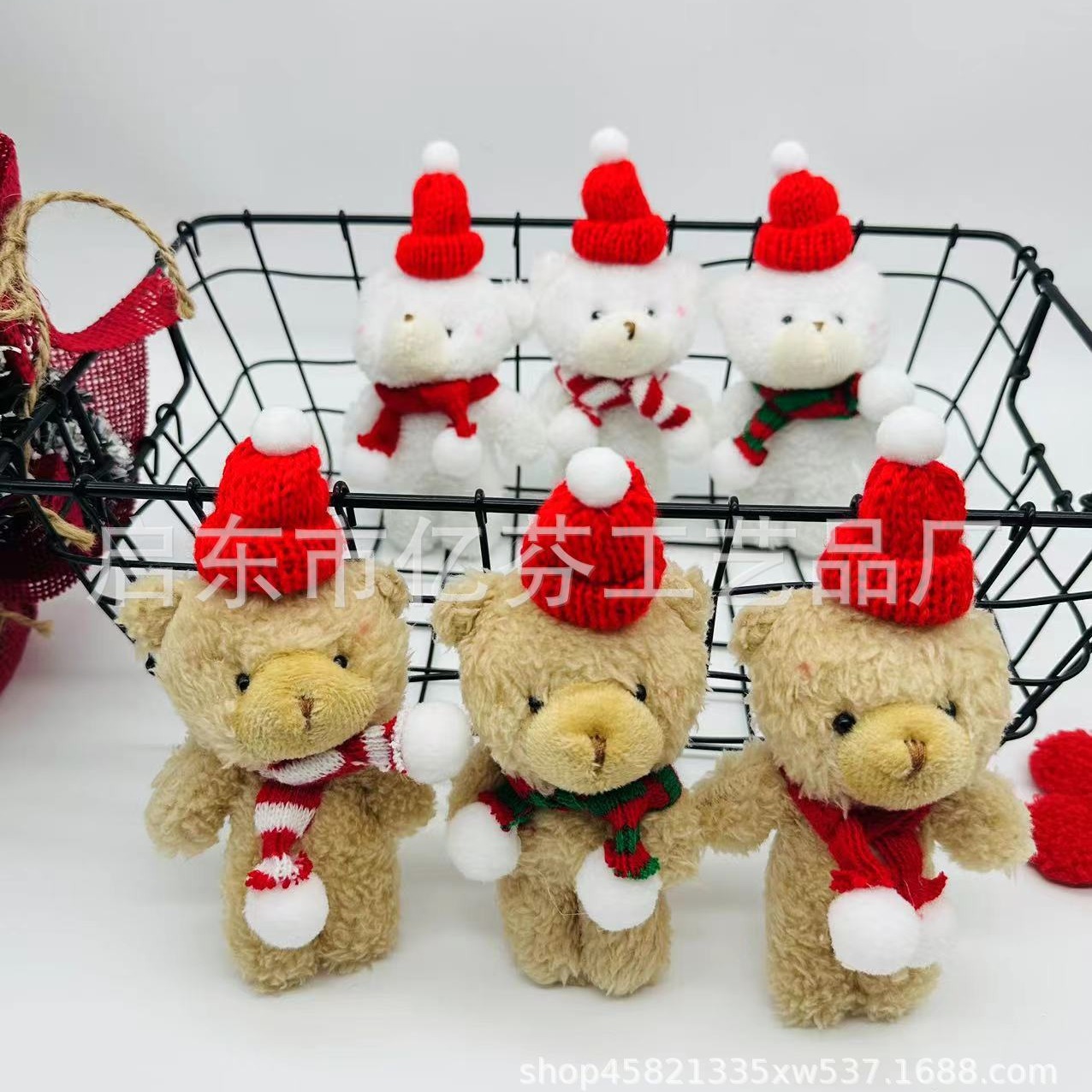 毛绒小熊围巾圣诞节花店花束礼盒伴手礼蛋糕装饰情侣泰迪熊挂件