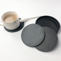 クリエイティブ家具ホテルのコースターの卸売セットは、10cmのラウンドPUのコーヒーマットのコースターの卸売を追加することができます。