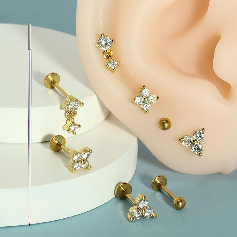 9-Piece Stainless Steel Lip Nail Earrings Set Insert Rod 6/7/8mm CZ Zircon Tongue Piercing Jewelry detail image 7