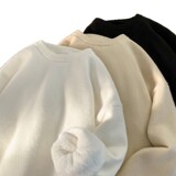 纯色圆领毛衣男冬季加绒加厚保暖宽松大码休闲男生针织衫毛线衣，男装针织衫/毛衣，星座614