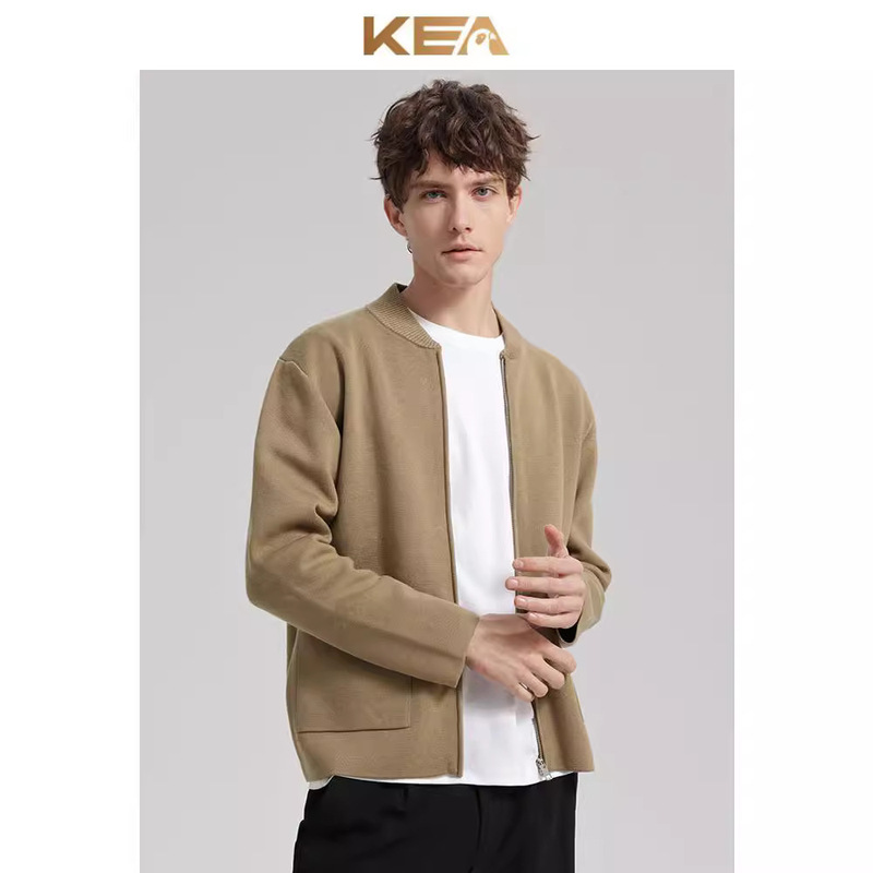 Spring New Men's Zipper Knitted Cardigan Casual Fashion Simple All-match Baseball Collar Shoulder Sweater Jacket
