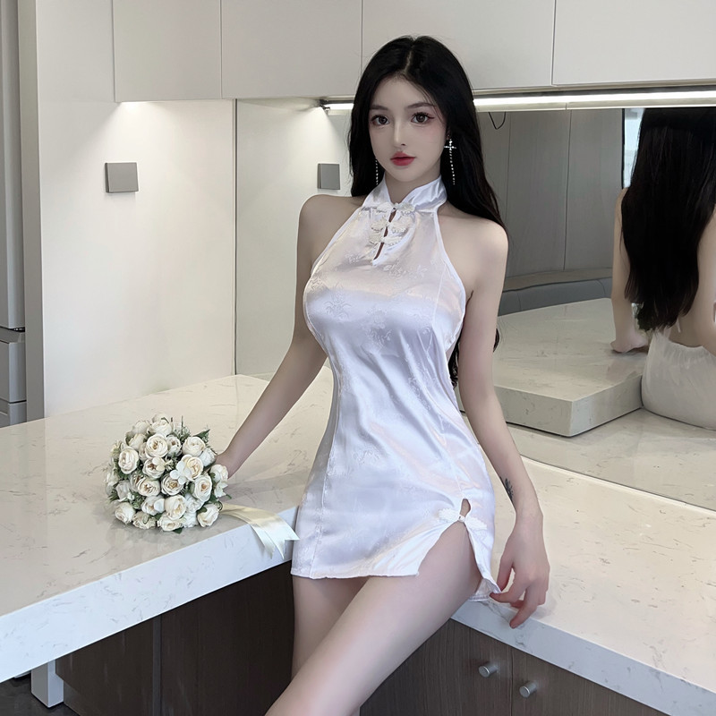 18Yx8977 European and American 2026 Cross-Border Trade Sexy Retro Cheongsam-Style Sleeveless Backless Tie-Up Ultra-Short Dress