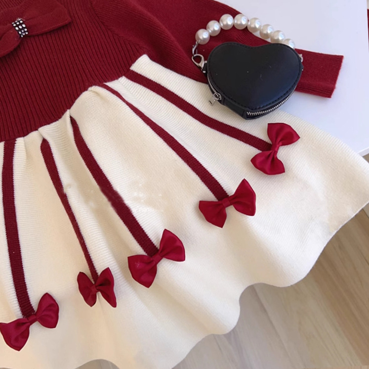 Mädchen 2023 Herbst/Winter Neue kinder Modische Verdickte Prinzessin Kleid Internet Rot Kleines Mädchen Pullover_voghion.com