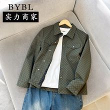 复古格子拼接设计感翻领夹克男2025春季新款潮牌宽松百搭工装外套