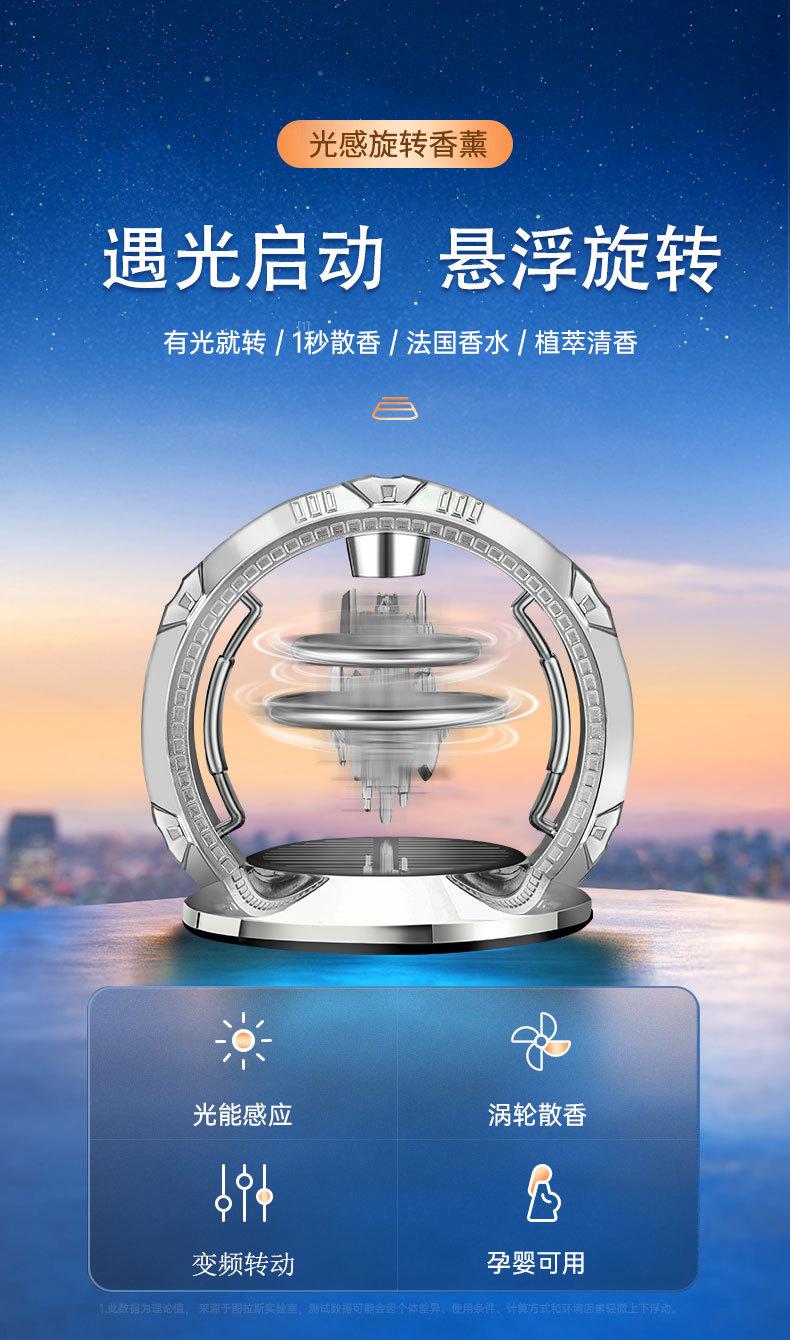 车载太阳能悬浮香水摆件创意天空之城中控台新款香薰座香氛跨境品详情1