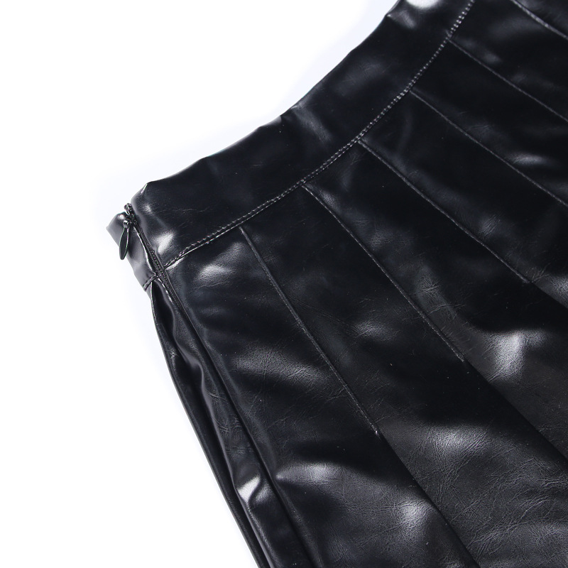 Leather Pleated Skirt NSFLY81214