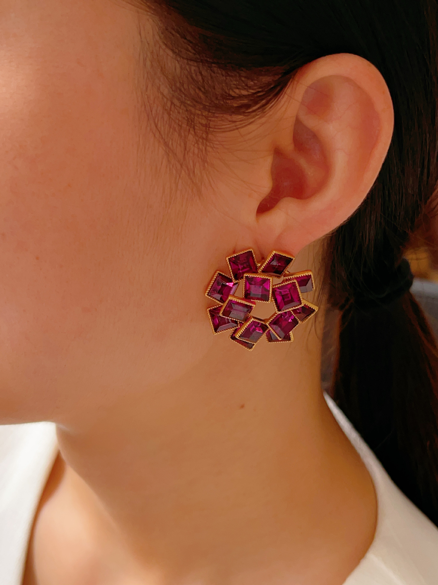 Geometric Pattern Women's Gender Plating, Inlay Design 1 Pair Exaggerated Geometric Plating Inlay Copper Zircon Earrings