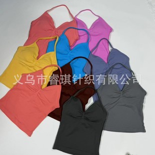 New Solid Color Long Halter Top Sports Yoga Vest Waist Slimming Fitness Summer Slimming Quick-Drying Top Wholesale