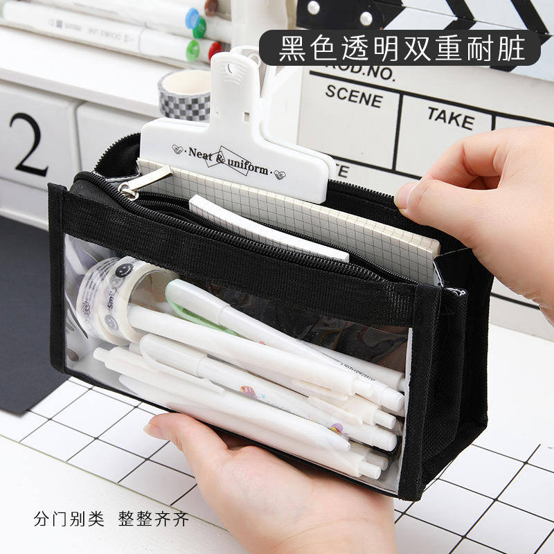 Caja de lápices transparente de gran capacidad de seis capas estudiante de secundaria femenina Bolsa de papelería de capa separada simple de alto aspecto caja de papelería de estudiante de escuela primaria