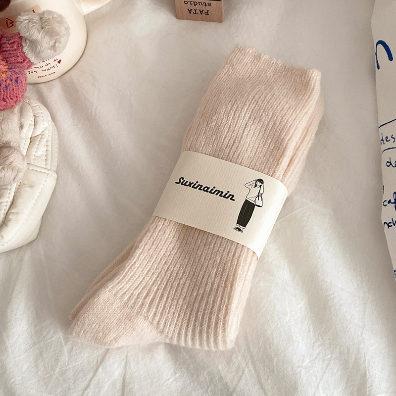 Suxinaimin invierno cordón espesado calcetines dopamina color doble aguja pila calcetines japonés cálido media pantorrilla Calcetines