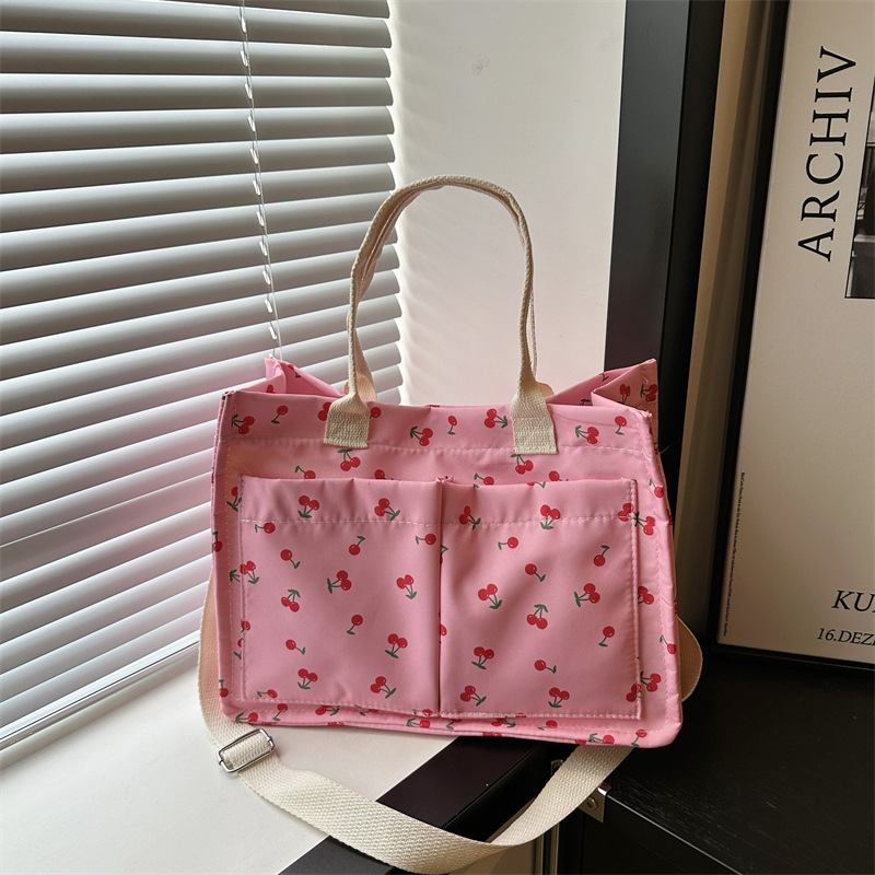 2024 New Hand Tote Bag Personalized All-match Strawberry Printed Large Capacity Canvas Shoulder Bag for Students